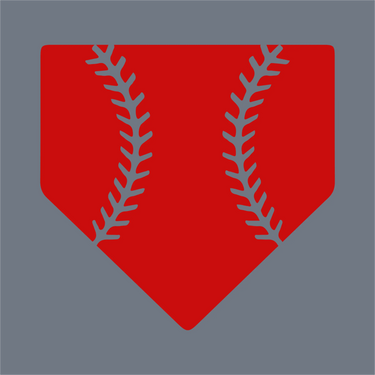 The InkMerge Home Plate Stitches DTF Transfer – Ready to Press features a bold red home plate with baseball stitching on a gray background, perfect for standout heat press designs or unique Home Plate DTF projects.
